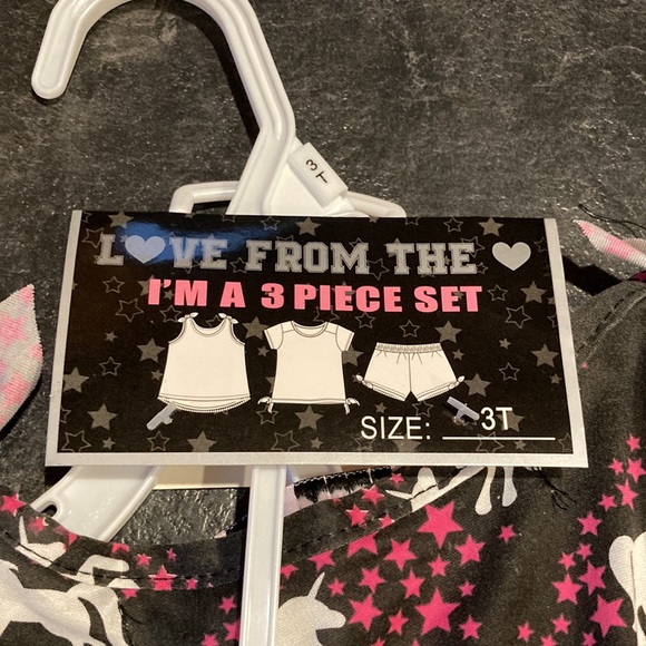 Girls brown pink unicorn 3 piece set of t-shirt, Tank and shorts - size 3T - NWT - Picture 8 of 8